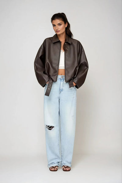 Celina – Retro eko usnjena jakna z brezčasnim šarmom